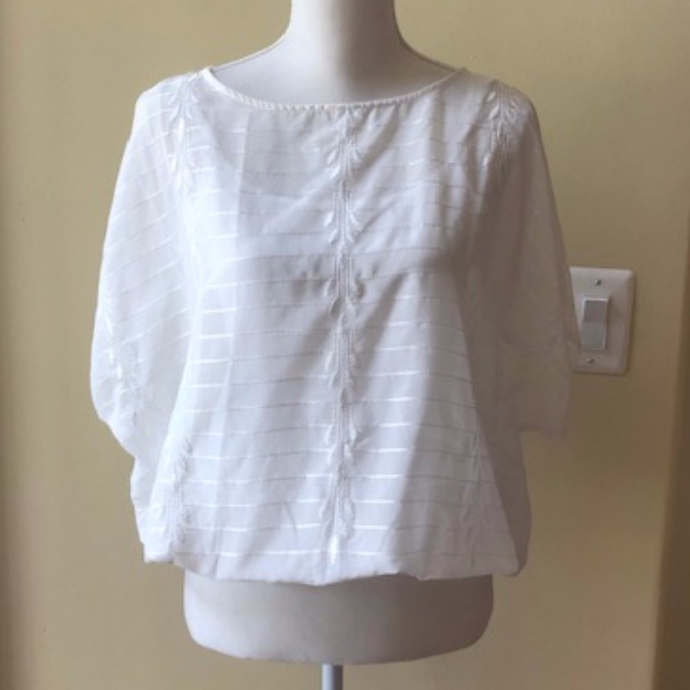 Willi Smith White Embroidered Blouson Blouse